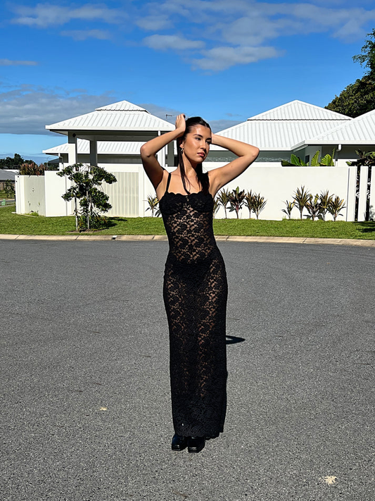 Sexy Black Spaghetti Straps Lace Mermaid Long Party Dress, DP2186