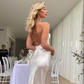 Ivory Halter Backless Elegant Long Party Dress, DP2190