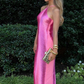 Hot Pink Halter Open Back Chic Long Party Dress, DP2191