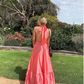 Peach Halter Backless A-Line Satin Long Party Dress, DP2194