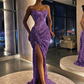 Spaghetti Straps Sequins Mermaid Long Prom Dress with Slit, DP2208