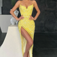 Stunning Yellow Sequins Split Long Mermaid Prom Dress, DP2209