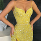 Stunning Yellow Sequins Split Long Mermaid Prom Dress, DP2209