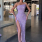 Asymmetrical Mermaid Sequins Long Prom Dress with High Slit, DP2210