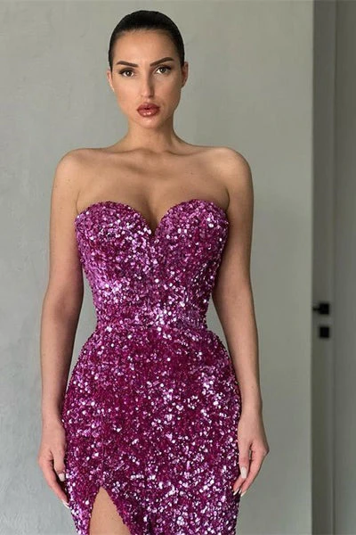 Elegant Long Mermaid Sweetheart Sequins Formal Prom Dress with Slit, DP2211