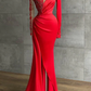 Red Long Sleeves V Neck Mermaid Prom Dress with Beadings, DP2214