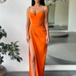 Simple Long Mermaid Spaghetti Straps Satin Pron Dress with Slit, DP2217