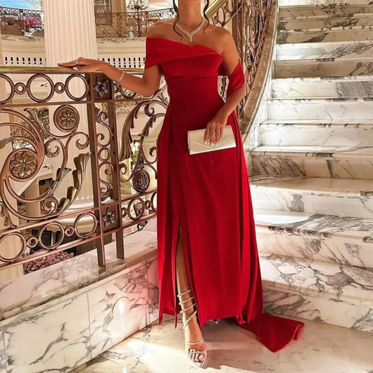 Red Satin One Shoulder A-Line Formal Evening Dress, DP2225