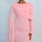 Pink Chiffon Pleated Long Sleeves Modest Evening Dress, DP2226