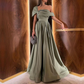 Olive Green Satin Princess A-Line Long Prom Dres, DP2229