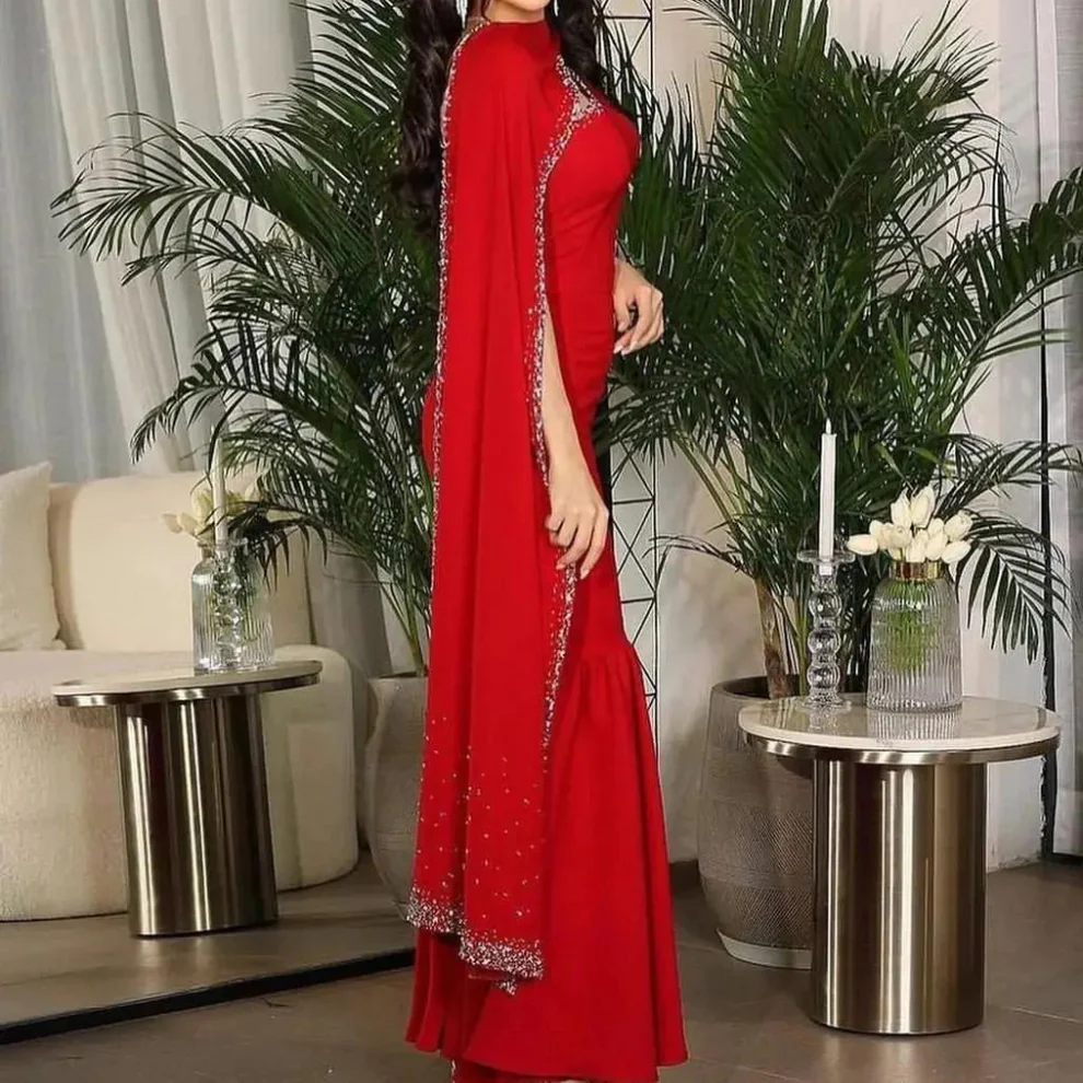 Red Sparkly Beaded Mermaid Gorgeous Evening Party Dress, DP2231