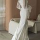 Simple White Elegant Long Sleeves Evening Party Dress, DP2232