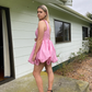 Sweet A-Line Party Dress Pink Straps Homecoming Dress, DP2244