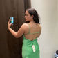 Spaghetti Straps Green Satin Backless Simple Party Dress, DP2247