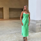 Spaghetti Straps Green Satin Backless Simple Party Dress, DP2247