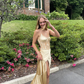 Champagne Gold 2 Pieces Lace Satin Chic Party Dress, DP2248