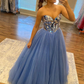 Sweetheart Blue Party Dress Strapless A-Line Evening Gown, DP2255