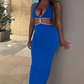 Royal Blue Deep V Neck Halter Backless Long Party Dress, DP2259