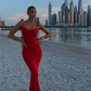 Charming Red Straps Backless Mermaid Long Party Dress, DP2263