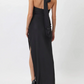 Black Halter Backless Classy Long Party Dress with Slit, DP2267