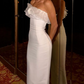 Charming White Strapless Ruffle Evening dress with Back Slit, DP2295