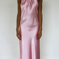 Pink Cross Neck Halter Backless Satin Party Dress, DP2296