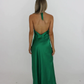 Green Cross Neck Halter Backless Satin Party Dress, DP2300