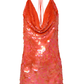 Orange Sequins Evening Dress Halter Backless Homecoming Dress, DP2304