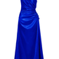 Royal Blue One Shoulder Satin Cut Out Party Dress with Slit, DP2333