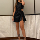 Satin Short Party Dress Black Homecoming Dress, DP2334