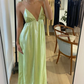 Chic Green V Neck Backless A-Line Elegant Party dress, DP2343