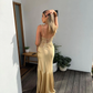 Champagne Gold Two Pieces Lace Satin Chic Party Dress, DP2345