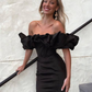 Black Off Shoulder Short Paarty Dress Satin Homecoming Dress, DP2348