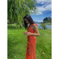 Orange Ruffles Sheath Long Party Dress with Slit, DP2361