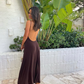 Chocolate Spaghetti Straps Backless Elegant Party Dress, DP2363