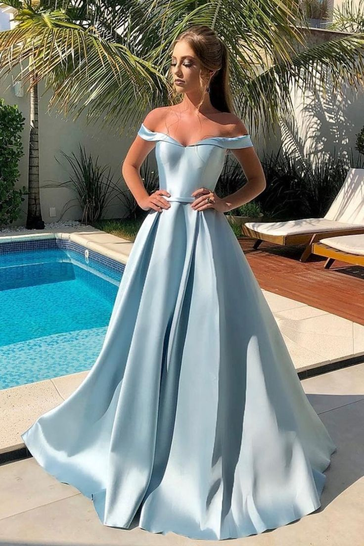 Satin Long Prom Dresses Off the Shoulder Evening Dresses,DP0261