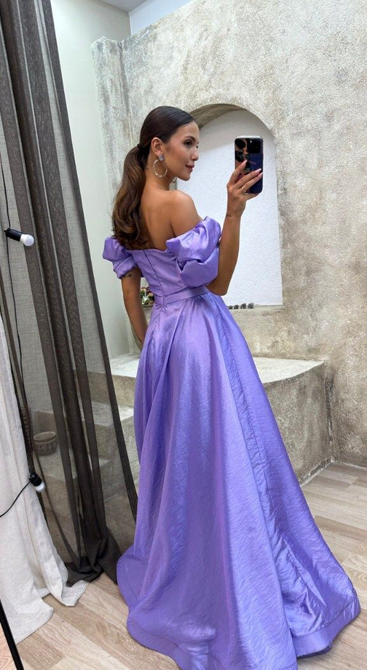 Purple Balloon Sleeve Puffy Dress Ball Gown Engagement Dress Prom Dress,DP0262