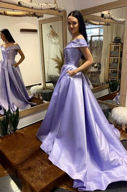 Off Shoulder Purple/Royal Blue/White Long Prom Dress Formal Graduation Evening Dresses with Train,DP0263