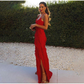 Red Maxi Prom Dress With Frill Detail Backless Party Dress,DP0269