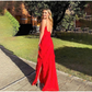 Red Maxi Prom Dress With Frill Detail Backless Party Dress,DP0269