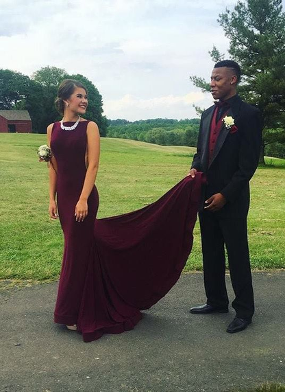 Burgundy Mermaid Sleeveless Long Prom Dresses Formal Dresses,DP0276