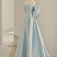 Blue A-Line Satin Long Prom Dresses Formal Evening Dresses,DP0277