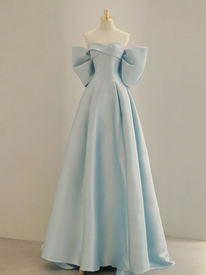 Blue A-Line Satin Long Prom Dresses Formal Evening Dresses,DP0277