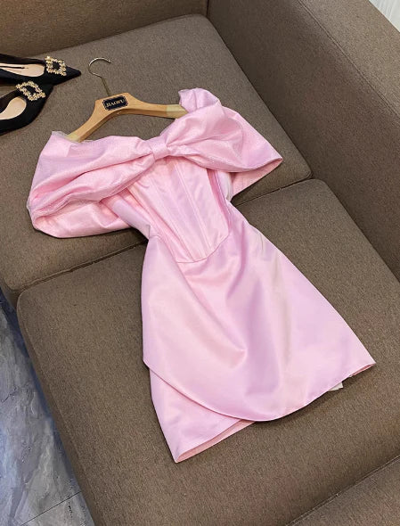 Vintage Rosa Schleife Design A-Linie Kurzes Partykleid Cocktailkleid Homecoming Kleid DP6522