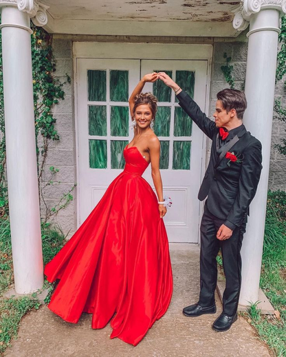 Cute Sweetheart Red Satin Prom Dresses Prom Gowns Party Dresses,DP0284