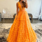 A-Line Princess Tulle Ruffles V-neck Sleeveless Floor-Length Dresses,DP0288