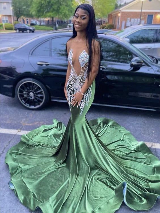 Green Mermaid Beaded Prom Dresses Long Formal Evening Dress,DP0292