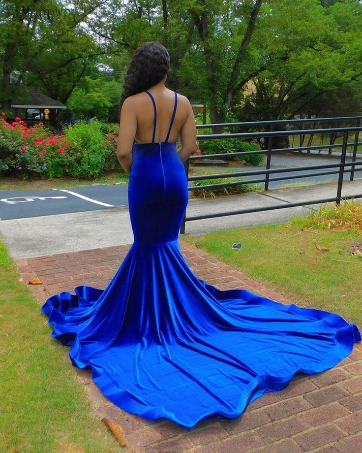 Royal Blue Deep V Neck Mermaid Lace Applique Backless Long Prom Dress,DP0293