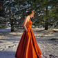 Best Burnt Orange A-Line Satin Prom Dress with Pockets ,DP0297