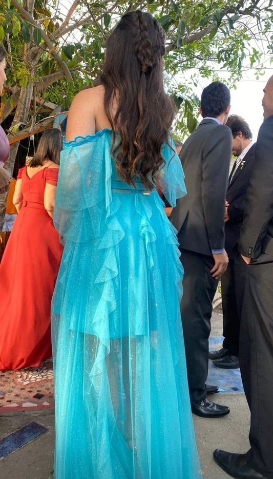 Off-The-Shoulder Blue Long Prom Dress Charming Blue Evening Dress,DP0298